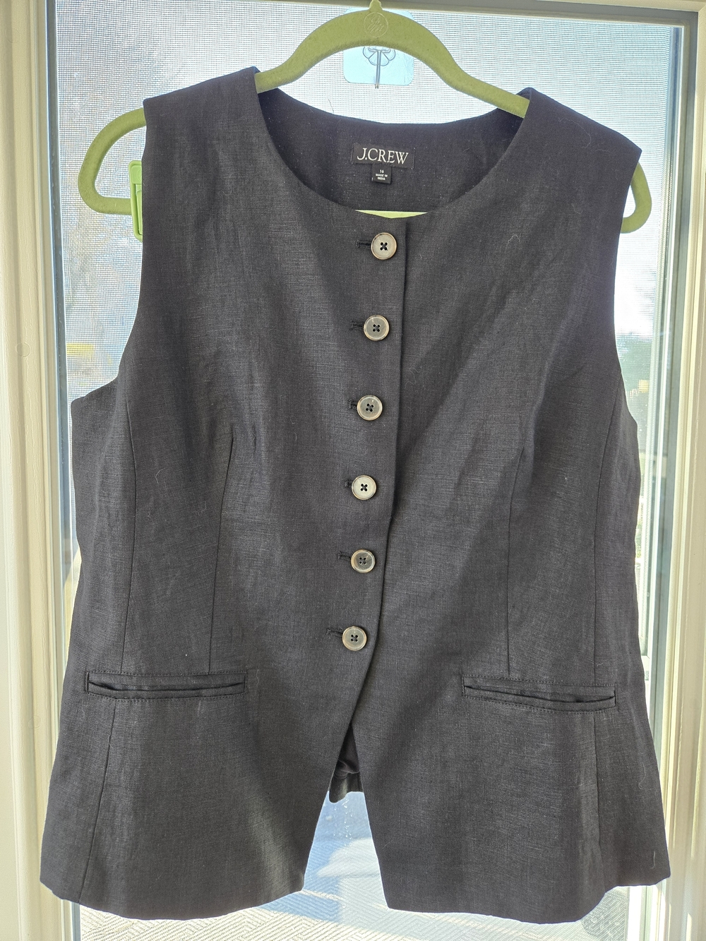 J.Crew Women’s 16 Black 100% Linen Vest Y2K